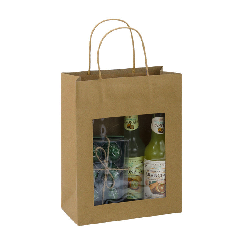 Sac vitrine|kraft brun|poignées torsadées|22+11×28cm|par 240