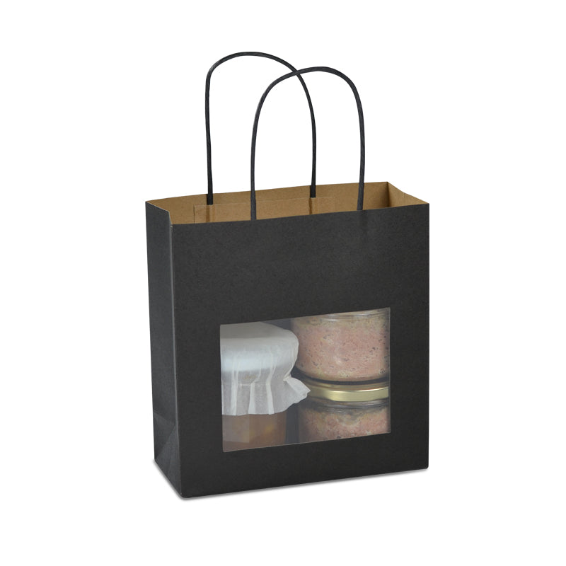 Sac vitrine|kraft noir|poignées torsadées|18+8×19cm|par 240