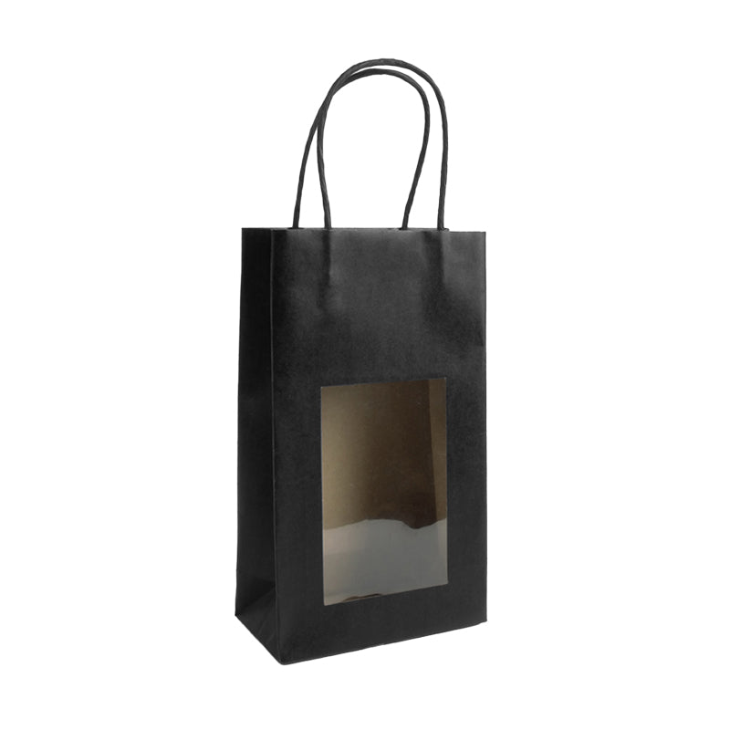 Sac fenêtre|kraft noir|poignées torsadées|14,5+7,5x25cm|par 200