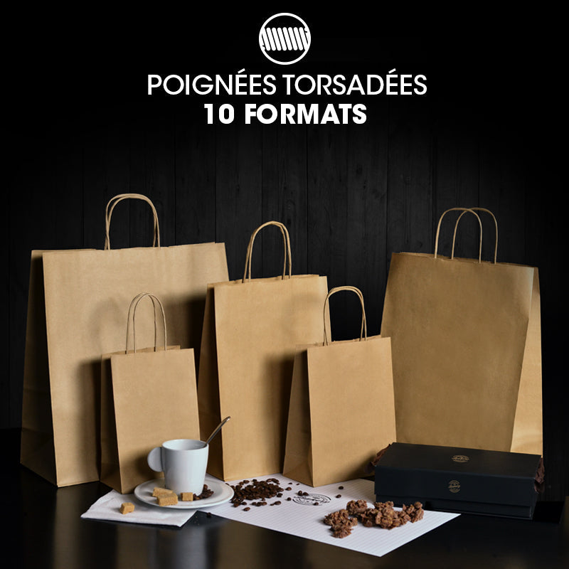 Sac boutique|kraft brun|poignées torsadées|35+14x40cm|par 200