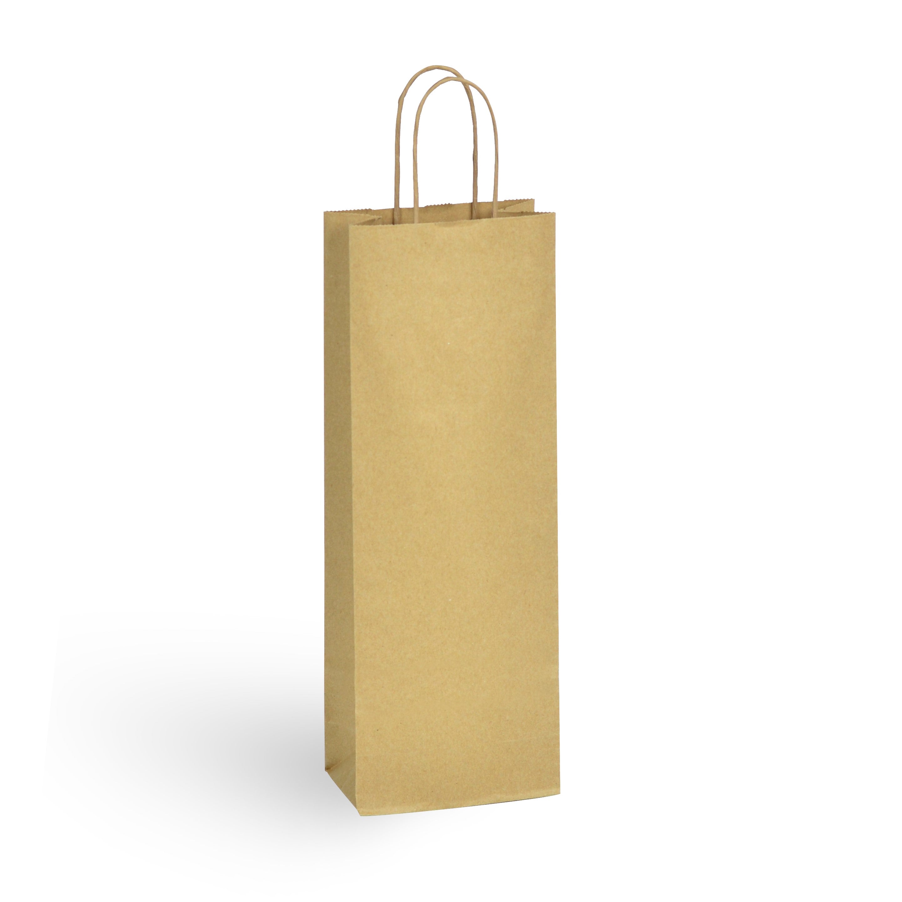 Sac 1 bouteille|kraft brun|poignées torsadées|14+8x39cm|par 300