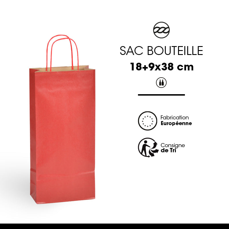 Sac 2 bouteilles|kraft brun vergé|poignées torsadées|18+8x39cm|par 200