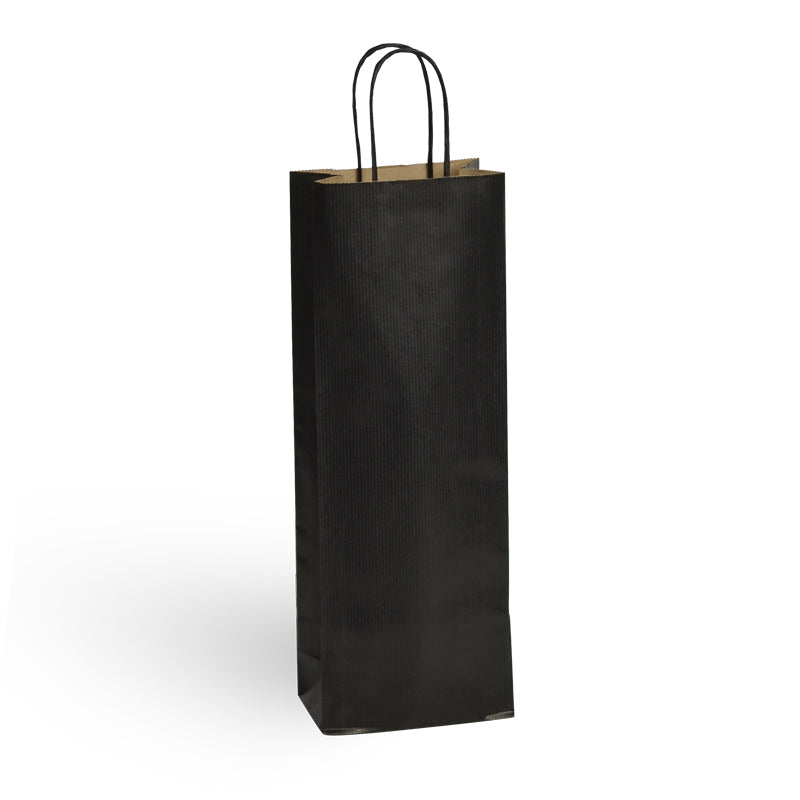 Sac 1 bouteille|kraft brun vergé|poignées torsadées|14+8x39cm|par 300