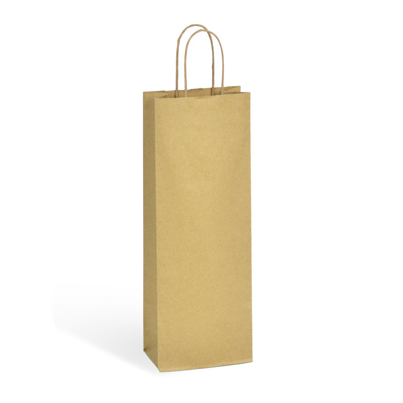 Sac 1 bouteille|kraft brun|poignées torsadées|14+8x39cm|par 200