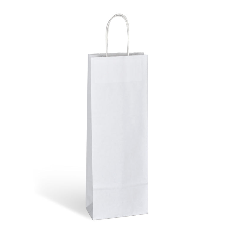 Sac 1 bouteille|kraft blanc|poignées torsadées|14+8x39cm|par 300