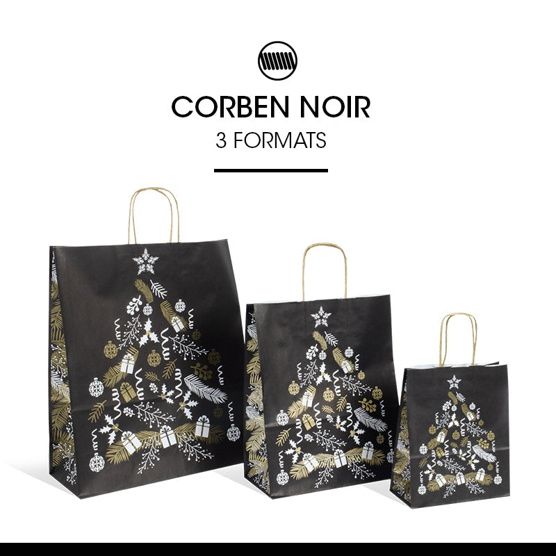 Sac Corben Noir|kraft blanc|poignées torsadées |35+14x41cm|par 250