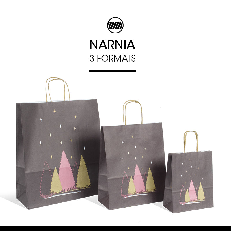 Sac Narnia|kraft blanc|poignées torsadées|18+8x22cm|par 250