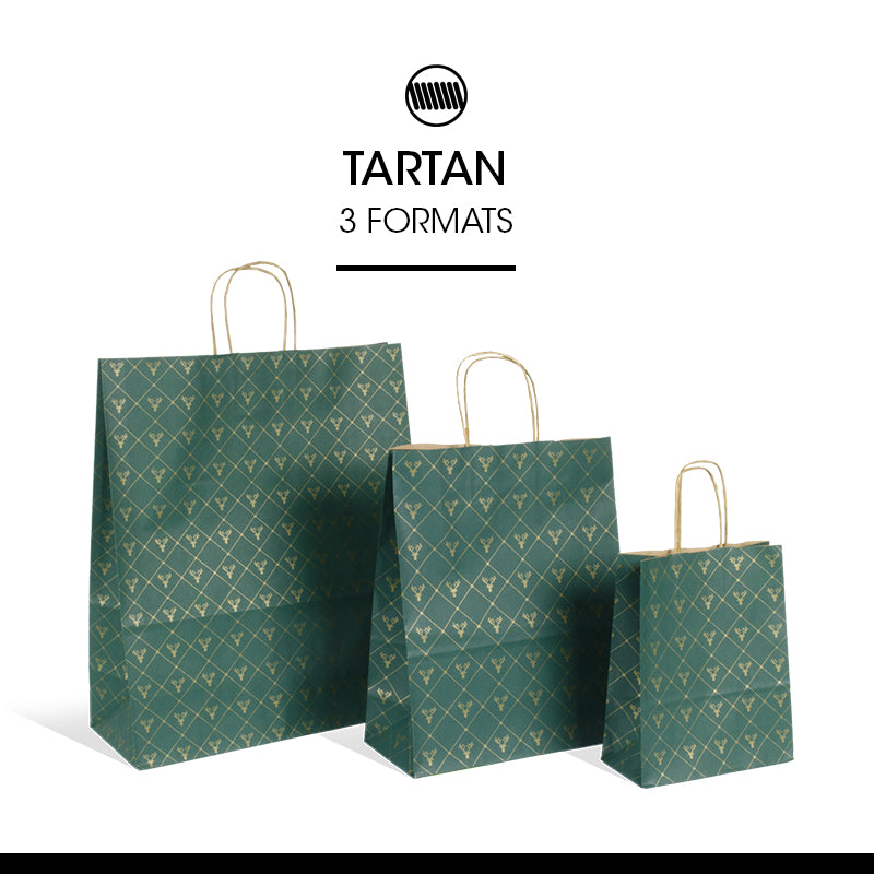 Sac Tartan|kraft brun|poignées torsadées|18+8x22cm|par 250