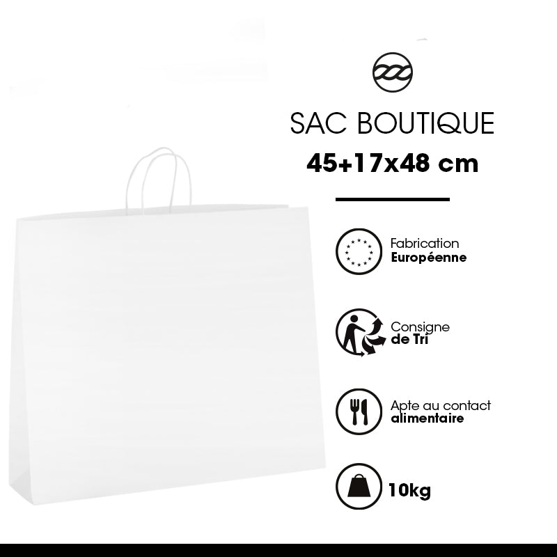 Boutique bag|white kraft|twisted handles|45+17x48cm|200 pieces