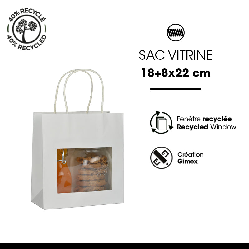 Sac vitrine|kraft blanc|poignées torsadées|18+8×19cm|par 240