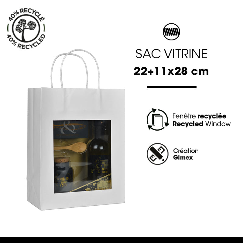 Sac vitrine|kraft blanc|poignées torsadées|22+11×28cm|par 240