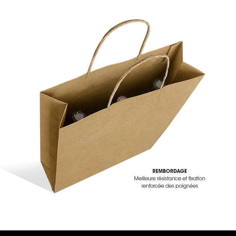 Sac 3 bouteilles kraft brun poignées torsadées 27+9x38cm par 100