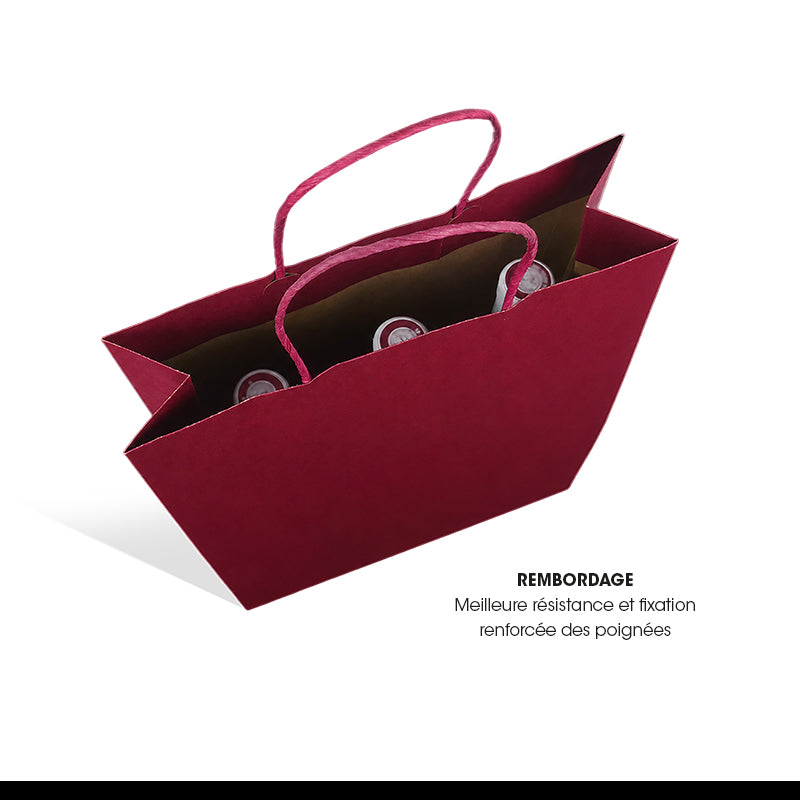 Sac 1 & 2 bouteilles Lie de Vin kraft poignées torsadées 16+9x38cm par 200