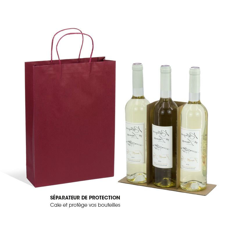 sac 3 bouteille poignées torsadées gimex lie de vin