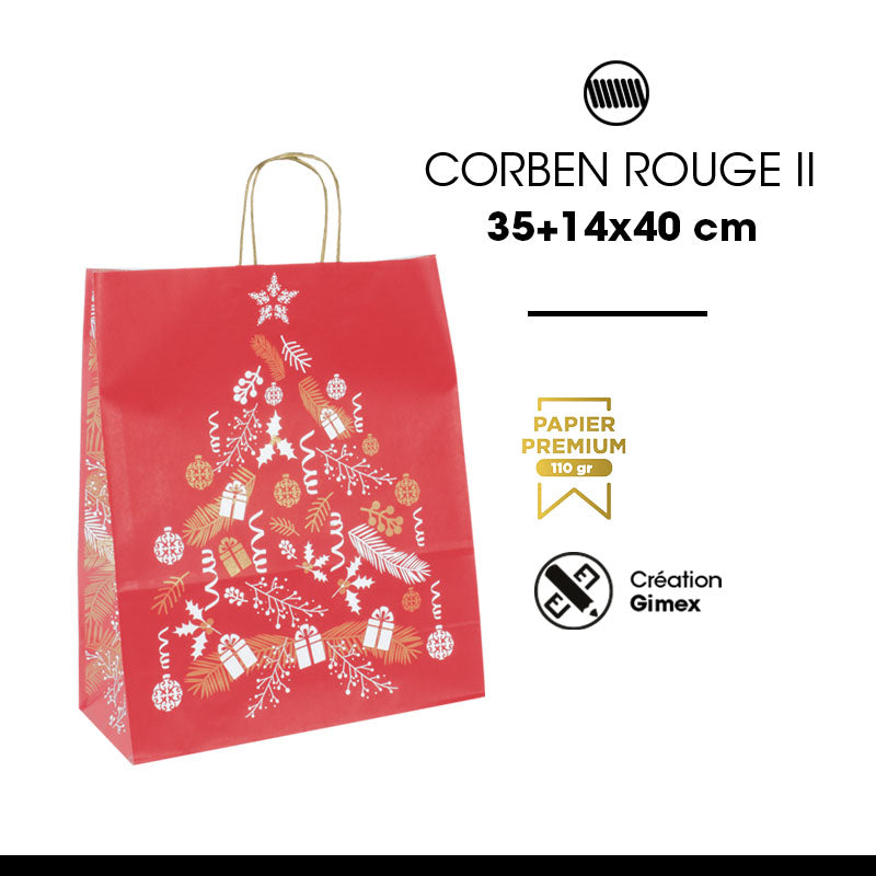 Sac Corben Rouge II kraft blanc poignées torsadées 35+14x40cm par 150