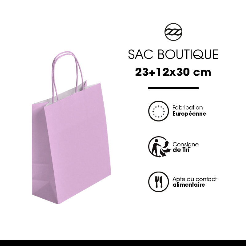 Sac Festival ROSE CLAIR|kraft blanc|poignées torsadées | 23+12x30cm | par 250