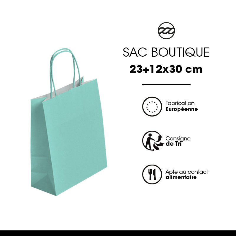 Sac Festival VERT D'EAU|kraft blanc | poignées torsadées| 23+12x30cm | par 250