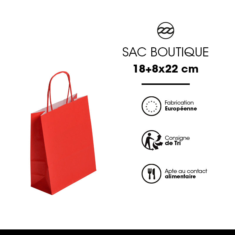 Sac Festival ROUGE|kraft blanc|poignées torsadées|18+8x22cm|par 300