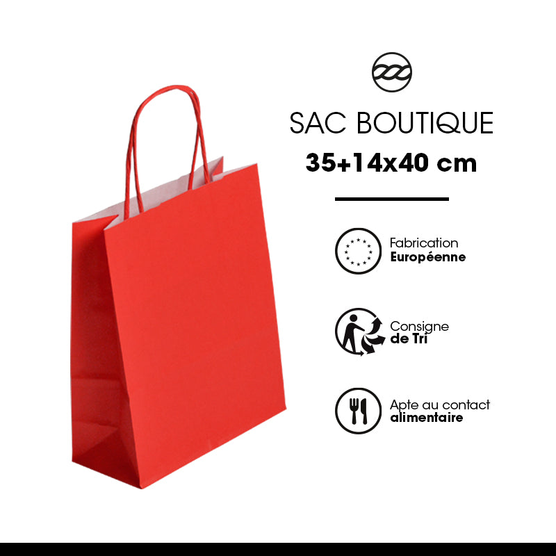 Sac Festival ROUGE|kraft blanc|poignées torsadées|35+14x40cm|par 250