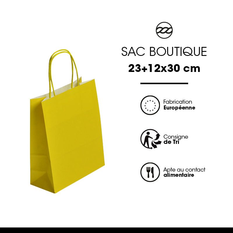 Sac Festival CITRON|kraft blanc|poignées torsadées|23+12x30cm|par 250