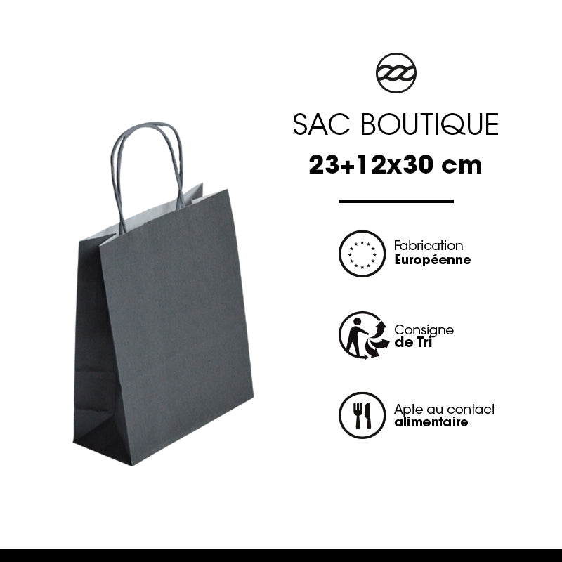 Sac Festival GRIS|kraft blanc|poignées torsadées|23+12x30cm|par 250