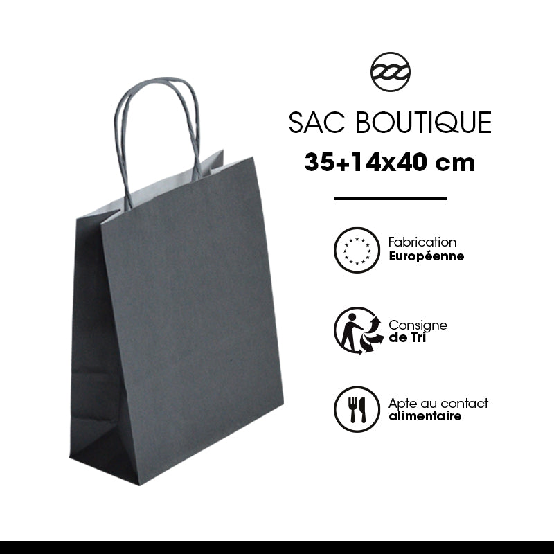 Sac Festival GRIS|kraft blanc|poignées torsadées|35+14x40cm|par 250