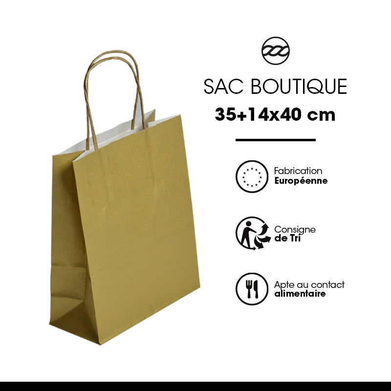 Sac Festival OR|kraft blanc|poignées torsadées|35+14x40cm|par 250