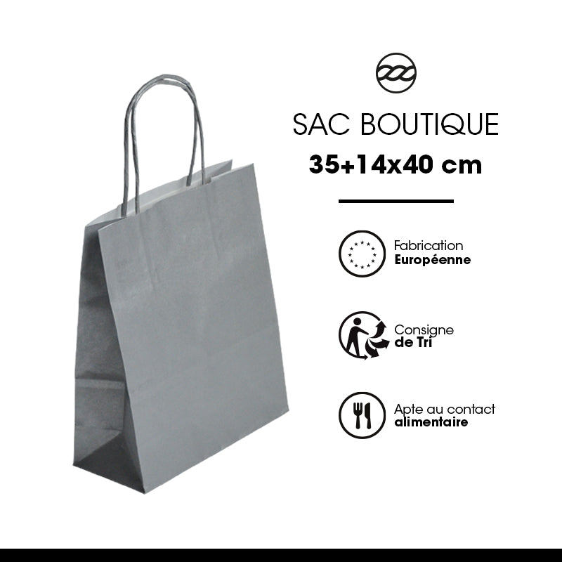 Sac Festival ARGENT|kraft blanc|poignées torsadées|35+14x40cm|par 250