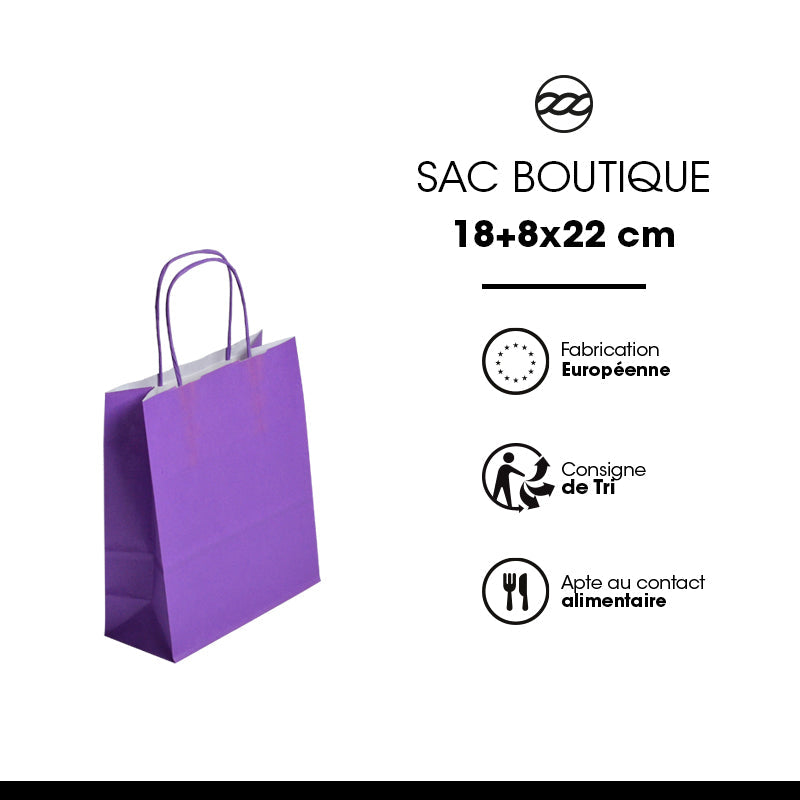 Sac Festival VIOLET|kraft blanc|poignées torsadées|18+8x22cm|par 300