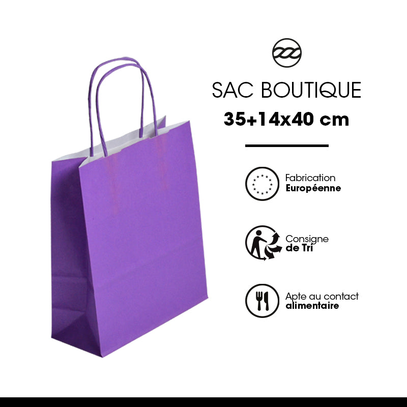 Sac Festival VIOLET|kraft blanc|poignées torsadées|35+14x40cm|par 250