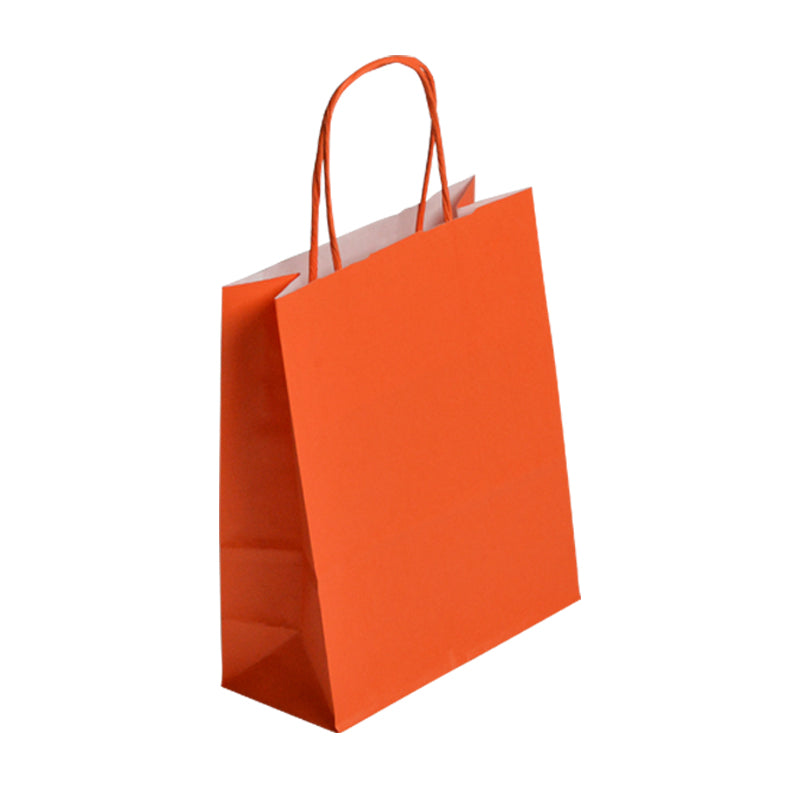 Sac Festival ORANGE|kraft blanc|poignées torsadées|35+14x40cm|par 250