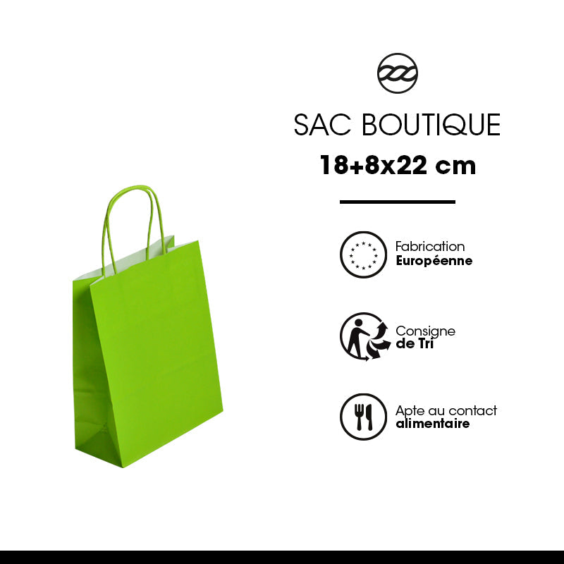 Sac Festival VERT ACIDULÉ|kraft blanc|poignées torsadées| 18+8x22cm | par 300