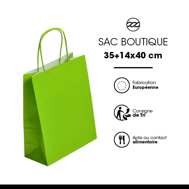 Sac Festival VERT ACIDULÉ|kraft blanc|poignées torsadées|35+14x40cm | par 250