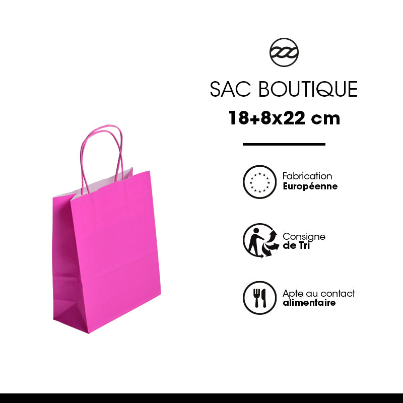 Sac Festival ROSE|kraft blanc|poignées torsadées|18+8x22cm|par 300