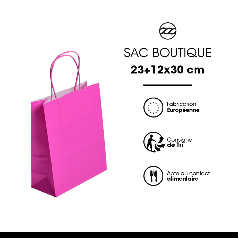 Sac Festival ROSE|kraft blanc|poignées torsadées|23+12x30cm|par 250