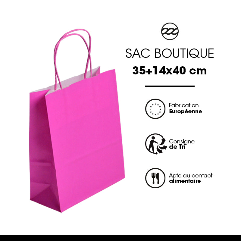 Sac Festival ROSE|kraft blanc|poignées torsadées|35+14x40cm|par 250