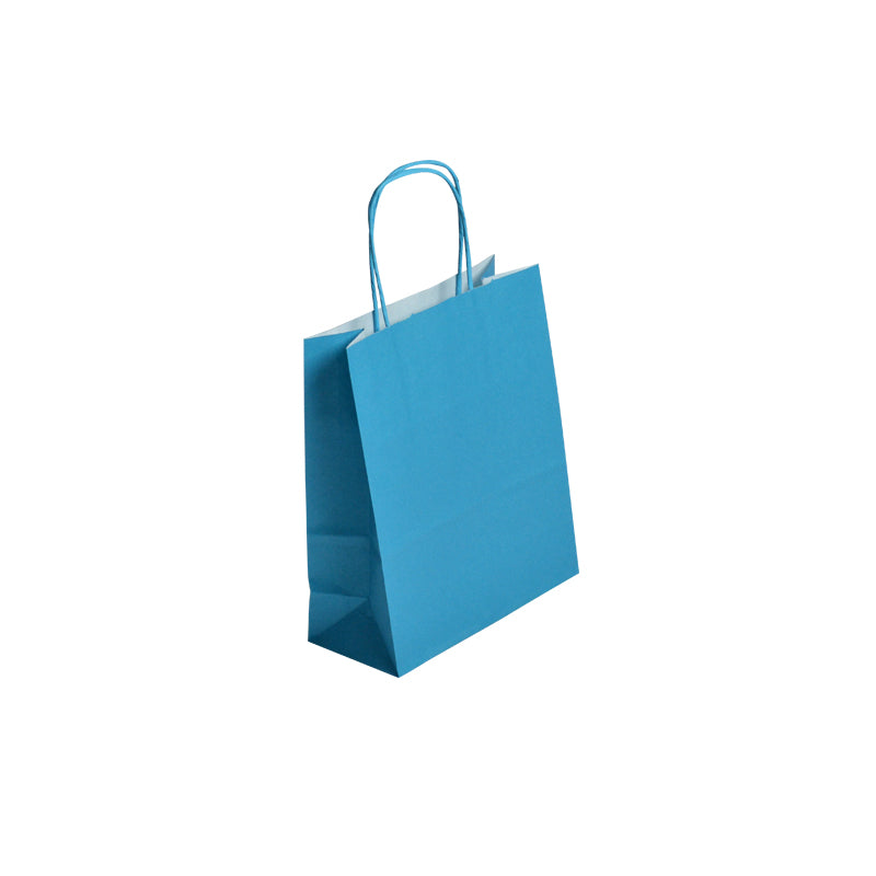 Sac Festival TURQUOISE| kraft blanc | poignées torsadées | 18+8x22cm | par 300