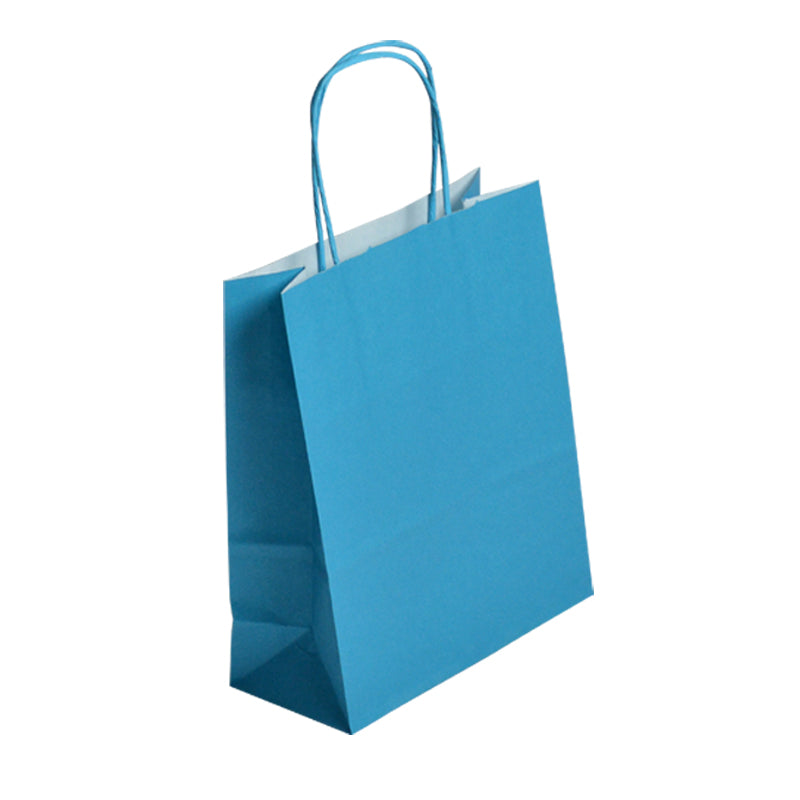 Sac Festival TURQUOISE|kraft blanc| poignées torsadées | 35+14x40cm | par 250