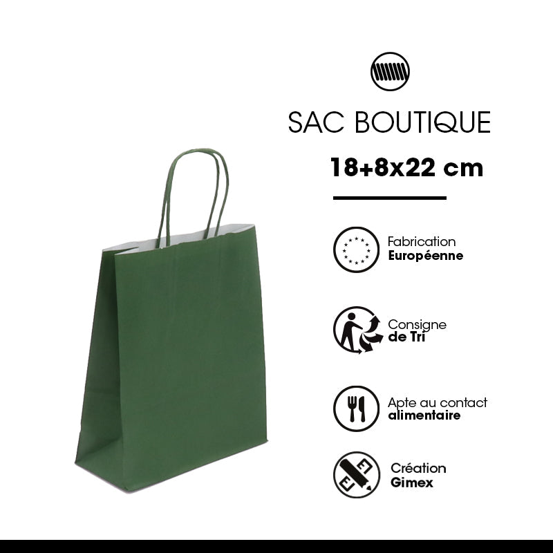 Sac Festival VERT FORÊT|kraft blanc| poignées torsadées | 18+8x22cm | par 300