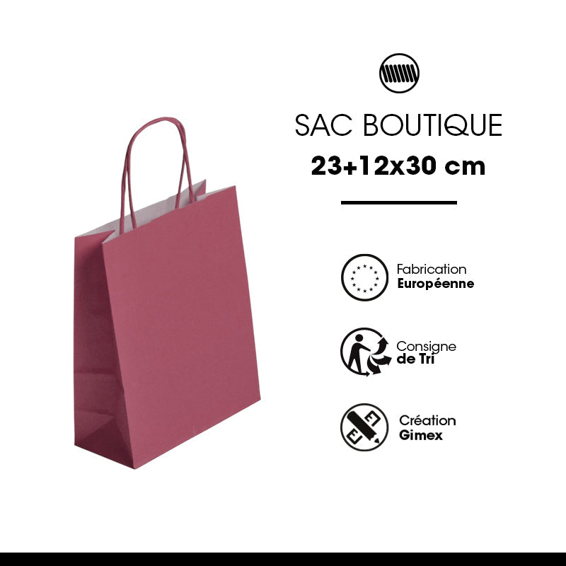 Sac Festival LIE DE VIN|kraft blanc| poignées torsadées | 23+12x30cm | par 250