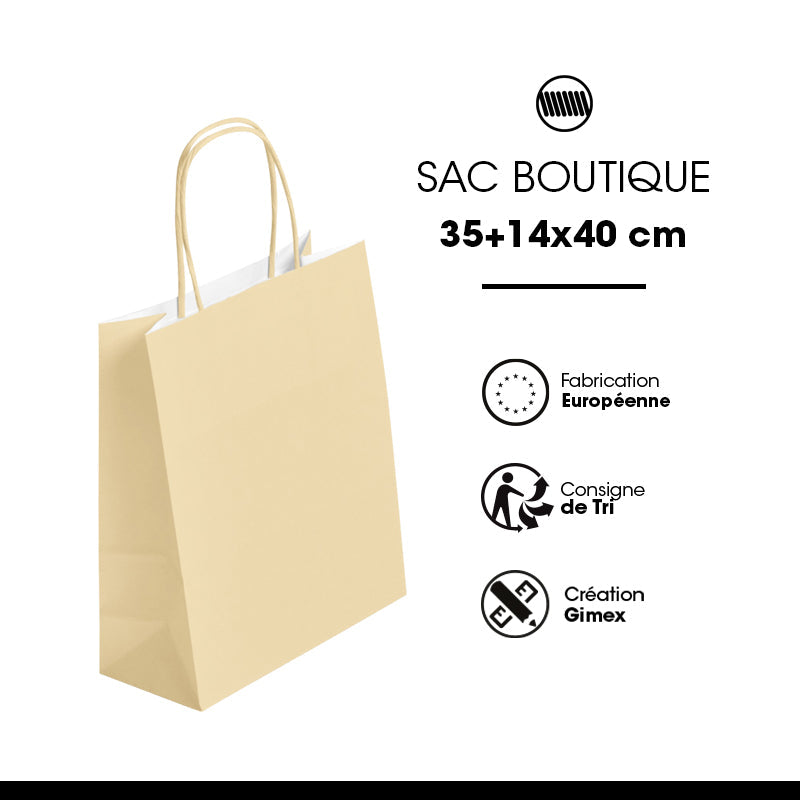 Sac Festival IVOIRE|kraft blanc|poignées torsadées|35+14x40cm|par 250