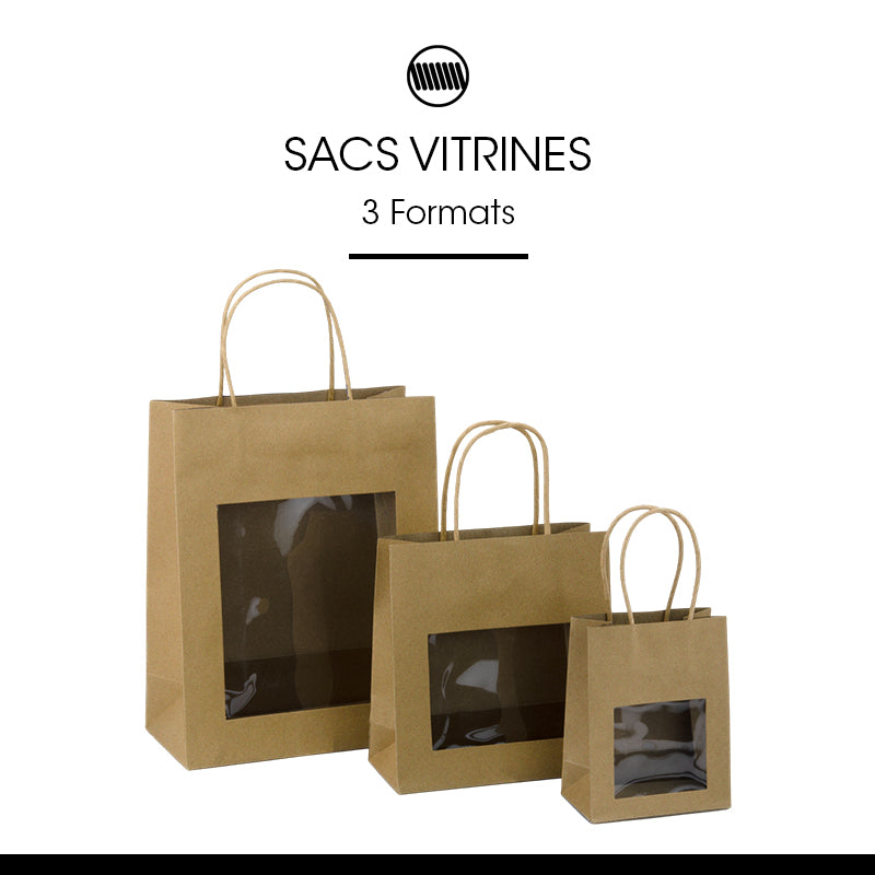 Sac vitrine|kraft brun|poignées torsadées|11,4+6,4×14,6cm|par 500