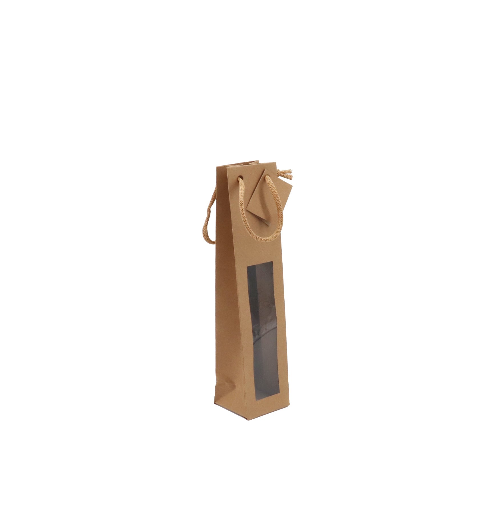 Sac demi-bouteille fenêtre|kraft brun|poignées papier | 7,2+6,8x31cm| par 400