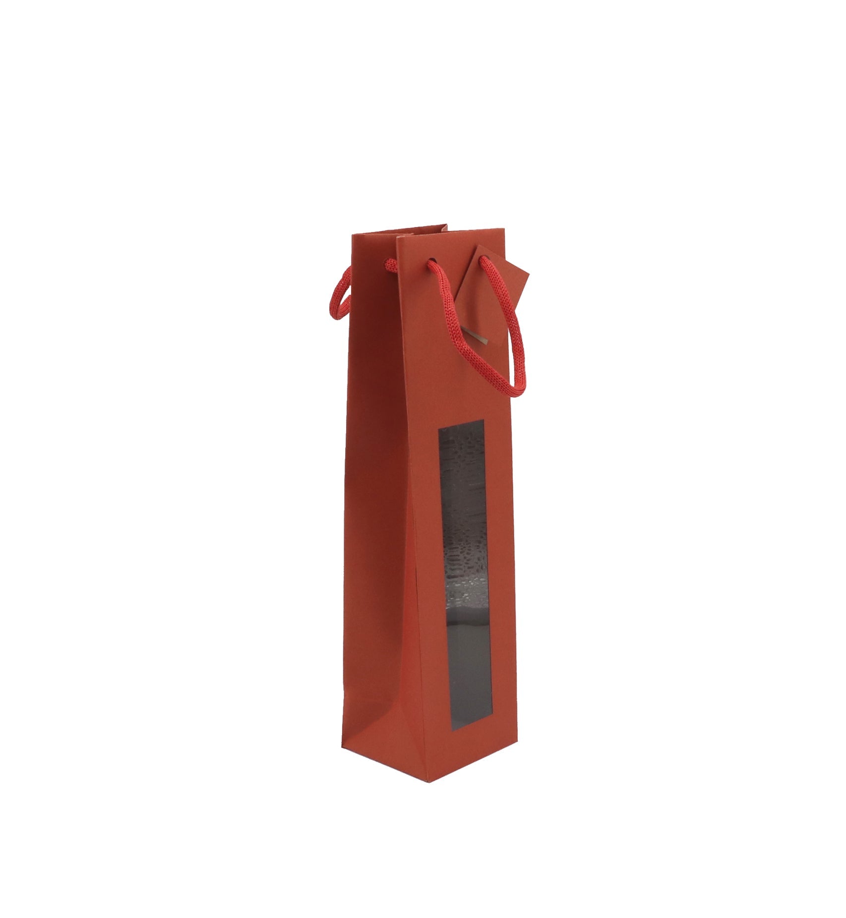 Sac 1 bouteille|kraft rouge|poignées papier|10+9x38cm|par 200