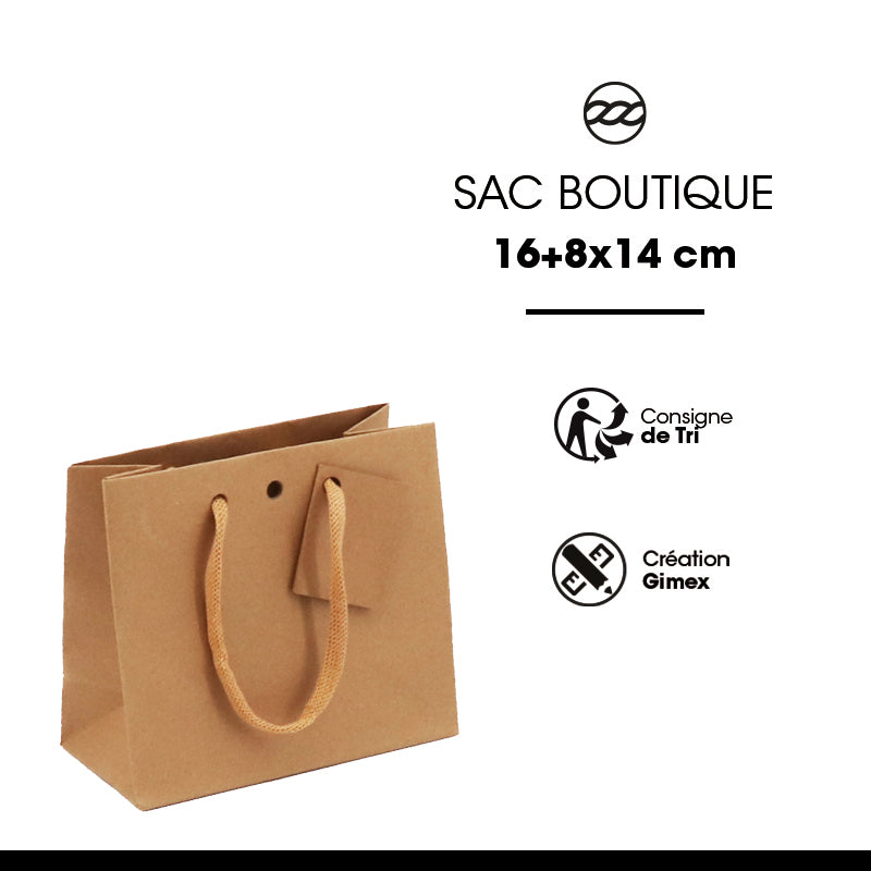 Sac luxe Small Horizontal|kraft brun|poignées papier|16+8x14cm|par 240