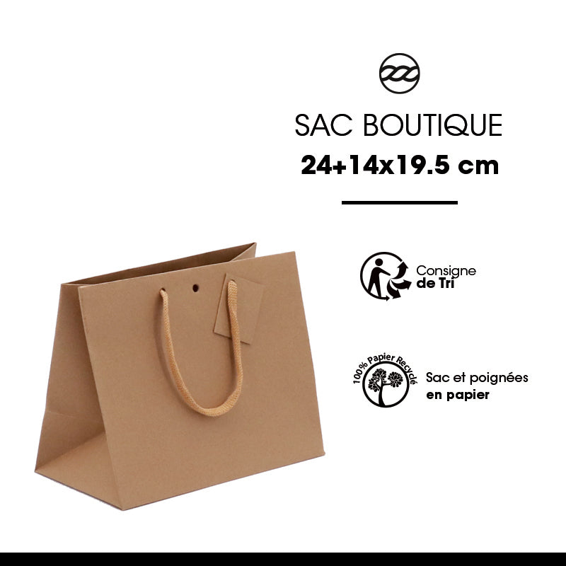 Sac luxe Middle Horizontal|kraft brun|poignées papier | 24+14x19,5cm | par 120
