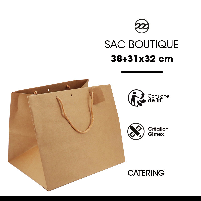 Sac luxe Catering|kraft brun|poignées papier|38+31x32cm|par 50