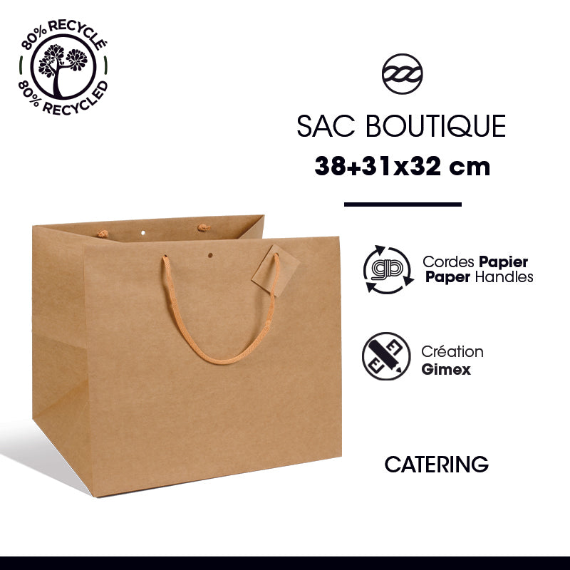 Sac luxe Catering|kraft brun|poignées papier|38+31x32cm|par 50