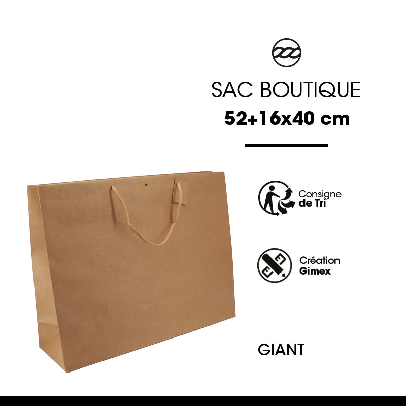 Sac luxe Giant|kraft brun|poignées papier|52+16x40cm|par 50