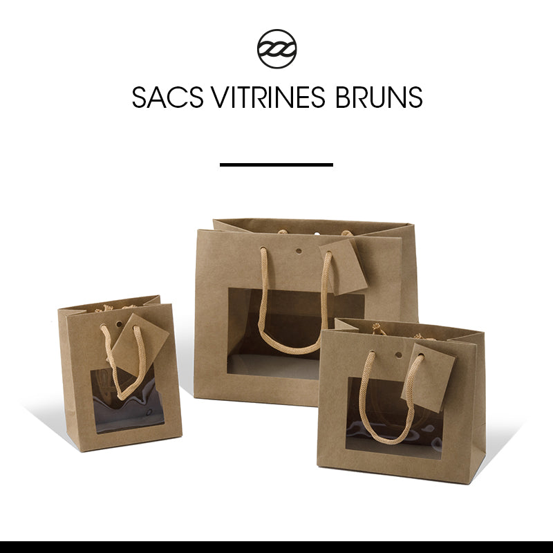 Sac luxe Middle Horizontal à fenêtre | kraft brun | poignées papier | 24+14x19,5cm | par 120